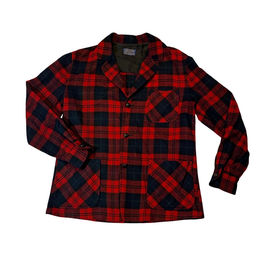 VINTAGE Pendleton mens M Medium red plaid 100% wool flannel blazer jacket EUC